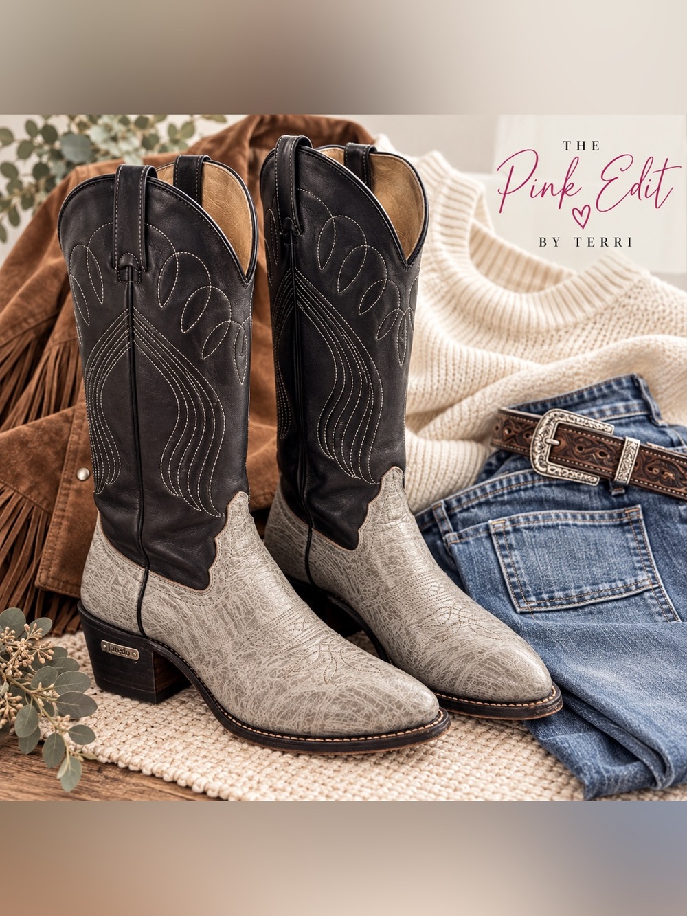 Vintage Women’s Laredo USA Leather Cowboy Boots Gray Black Western 8B